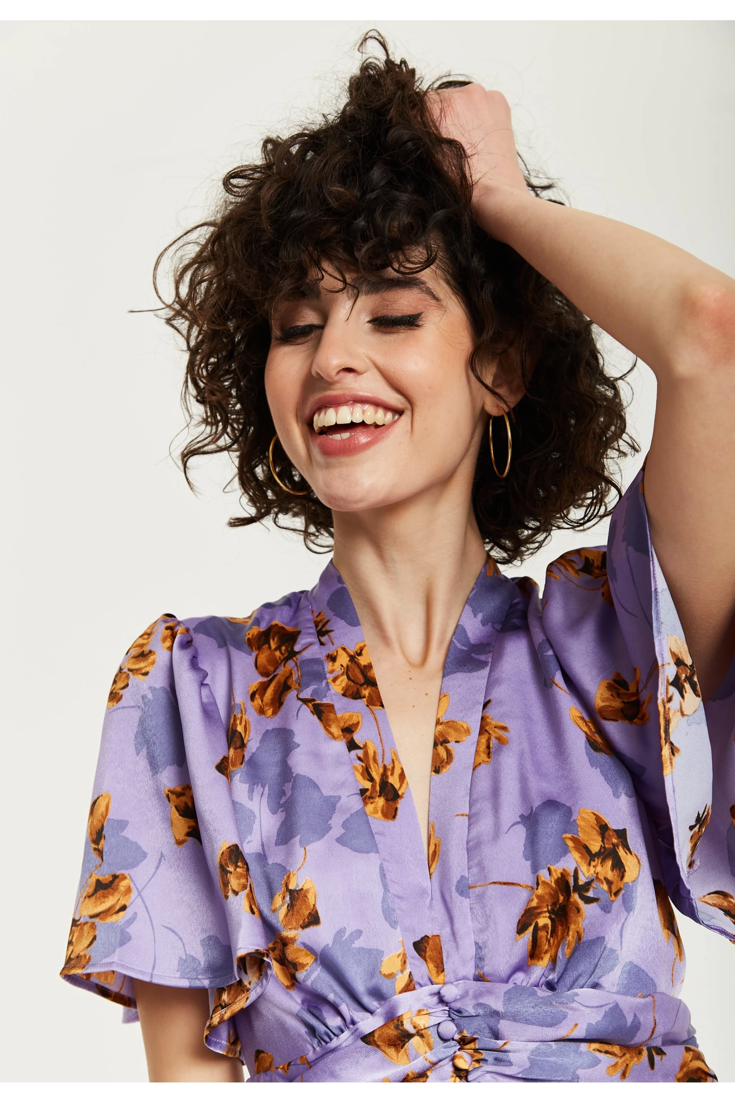 Liquorish Purple Floral Wide Leg Jumpsuit With Angel Sleeves 8 Liquorish Purple Floral Wide Leg Jumpsuit With Angel Sleeves - Image 6