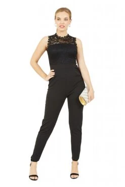Mela London Black Lace Stretch Fitted Jumpsuit