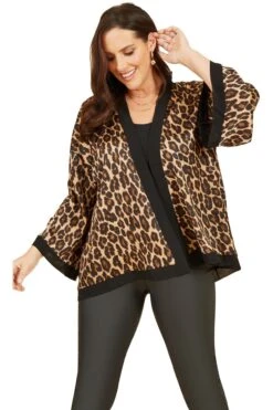 Mela London Brown Plus Size Animal Print Satin Kimono