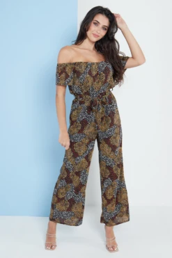 Lilura London Multi Spot Print Bardot Culotte Jumpsuit -Liquorish || Yumi Shop gHquiA9l 15702