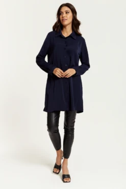 Hoxton Gal Oversized Shirt Tunic With Long Sleeves In Navy