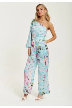 Liquorish Blue Abstract Print One Shoulder Jumpsuit -Liquorish || Yumi Shop hB8S4VbA 15646