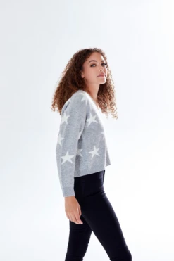 Liquorish Star Pattern V-neck Button Down Cardigan Grey -Liquorish || Yumi Shop hQXwux6V 13845