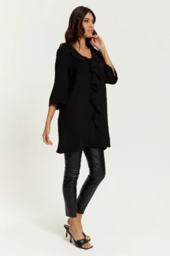 Hoxton Gal Oversized Frill Detailed 3/4 Sleeves Tunic Shirt -Liquorish || Yumi Shop hTcCTaX0 14919