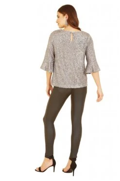 Yumi Silver Sequin Top With Fluted Sleeve -Liquorish || Yumi Shop hVZ8PWFC 13348