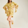 Dusty Pink Waterfall Sleeve Printed Mini Playsuit | Yellow -Liquorish || Yumi Shop hYDLmslL 12212