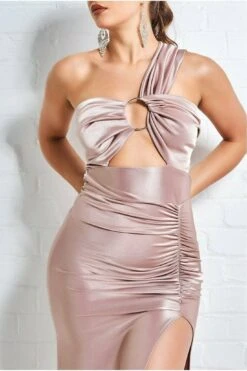 Goddiva Ruched One Shoulder Maxi With Ring Detail -champagne -Liquorish || Yumi Shop i3xTuWYl 11217