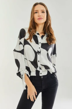 Liquorish Oversized Polka Stripe Pattern Black White Blouse