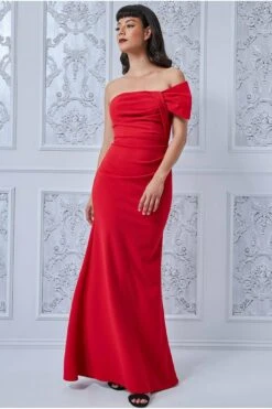 Goddiva Bow Detail Bandeau Maxi - Red -Liquorish || Yumi Shop iJyQJKpb 5514