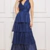 Goddiva Tiered Chiffon Maxi Dress - Navy -Liquorish || Yumi Shop j9C4o5VY 10527