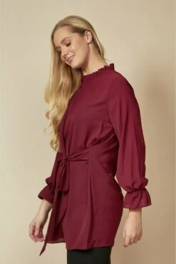 Hoxton Gal Tie Ruffle Neck Top With Tie Waist -Liquorish || Yumi Shop jIqWDdAK 9201