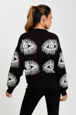 Liquorish Eye Pattern Jumper In Black -Liquorish || Yumi Shop jOboxrr6 12823