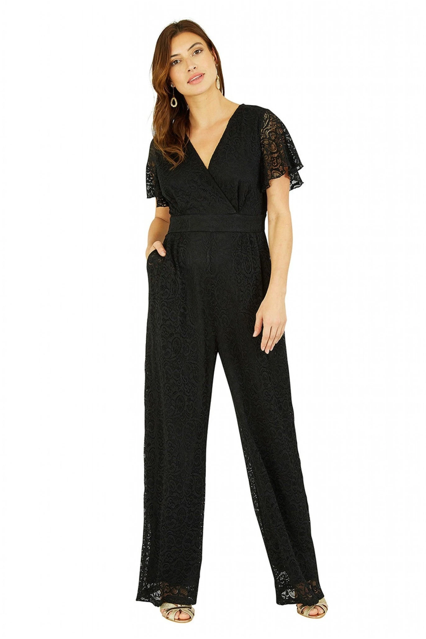 Yumi Black Angel Sleeve Lace Jumpsuit With Pockets 3 Yumi Black Angel Sleeve Lace Jumpsuit With Pockets