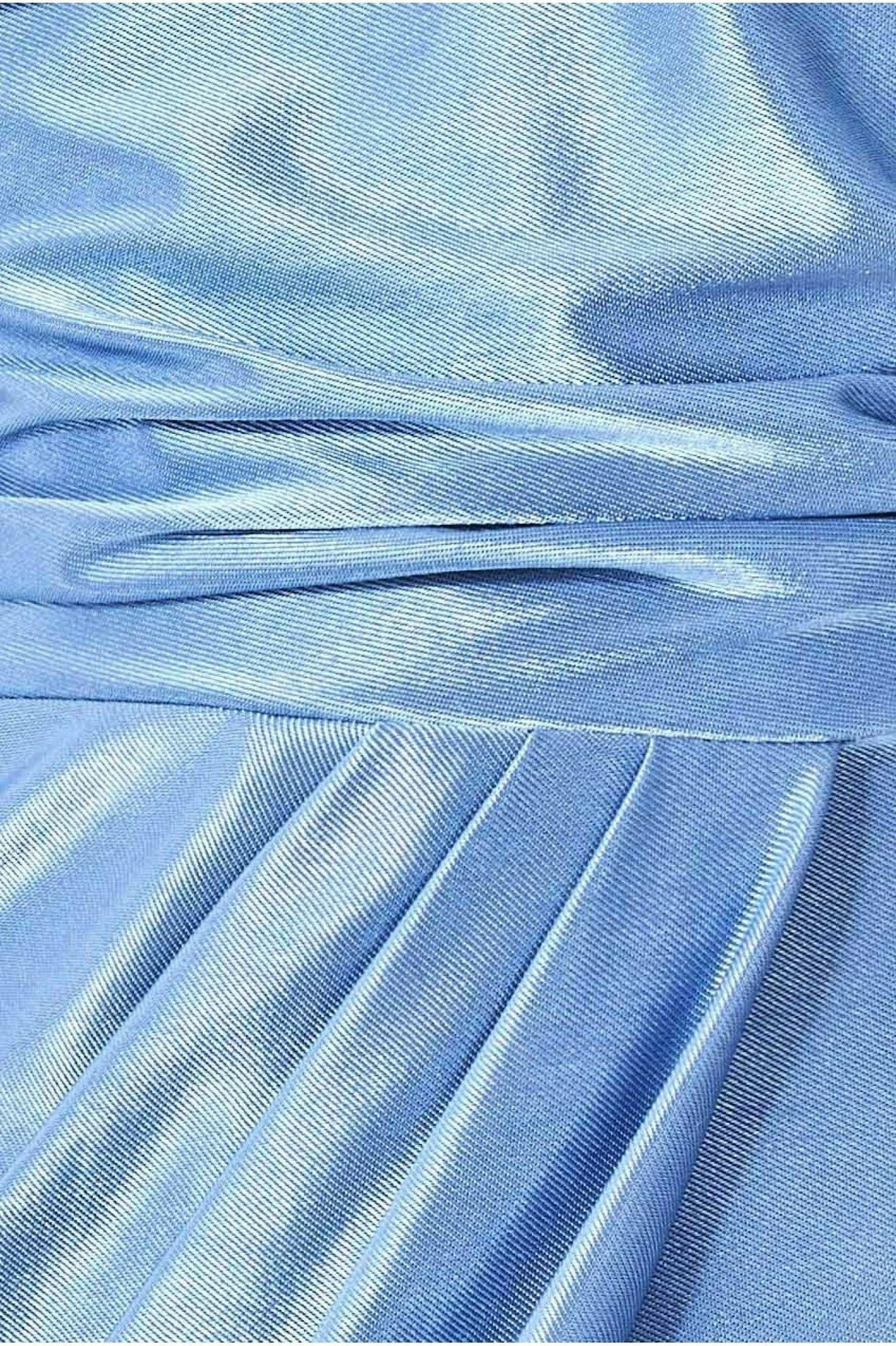 Goddiva Cowl Neck Bardot Satin Maxi Front Split - Dusty Blue 6 Goddiva Cowl Neck Bardot Satin Maxi Front Split - Dusty Blue - Image 4