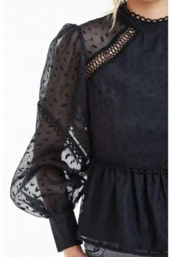 Double Second Black Polka Dot Organza Puff Sleeve Top -Liquorish || Yumi Shop jwIpXsEq 14401