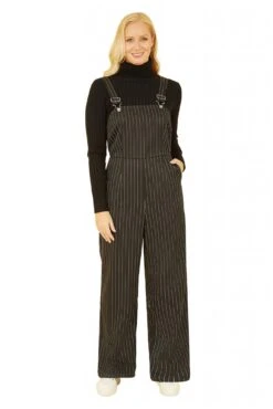 Yumi Black Pinstripe Dungaree Jumpsuit -Liquorish || Yumi Shop kRMpLdTv 13351
