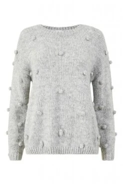 Yumi Grey Pom Pom Relaxed Knitted Jumper -Liquorish || Yumi Shop li1XpvNw 13947