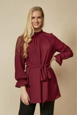 Hoxton Gal Tie Ruffle Neck Top With Tie Waist -Liquorish || Yumi Shop m0TbAqE8 9201