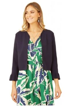 Yumi Navy Cropped Cardigan With Bell Sleeves