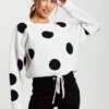 Liquorish Black Polka Dot Jumper In White