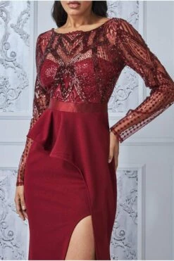 Goddiva Sequin Bodice With Front Frill Maxi - Wine -Liquorish || Yumi Shop msI85NZs 6508