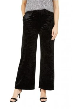 Yumi Black Crinkle Velvet Trousers With Pocket