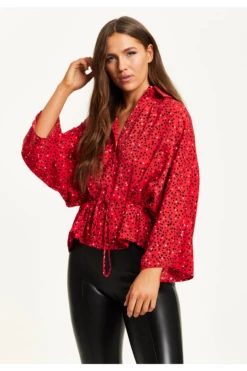 Liquorish Heart Print Shirt With Long Sleeves And Tie Waist -Liquorish || Yumi Shop np387Reb 14961