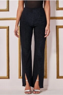 Goddiva Wide Leg Lurex Trouser - Navy