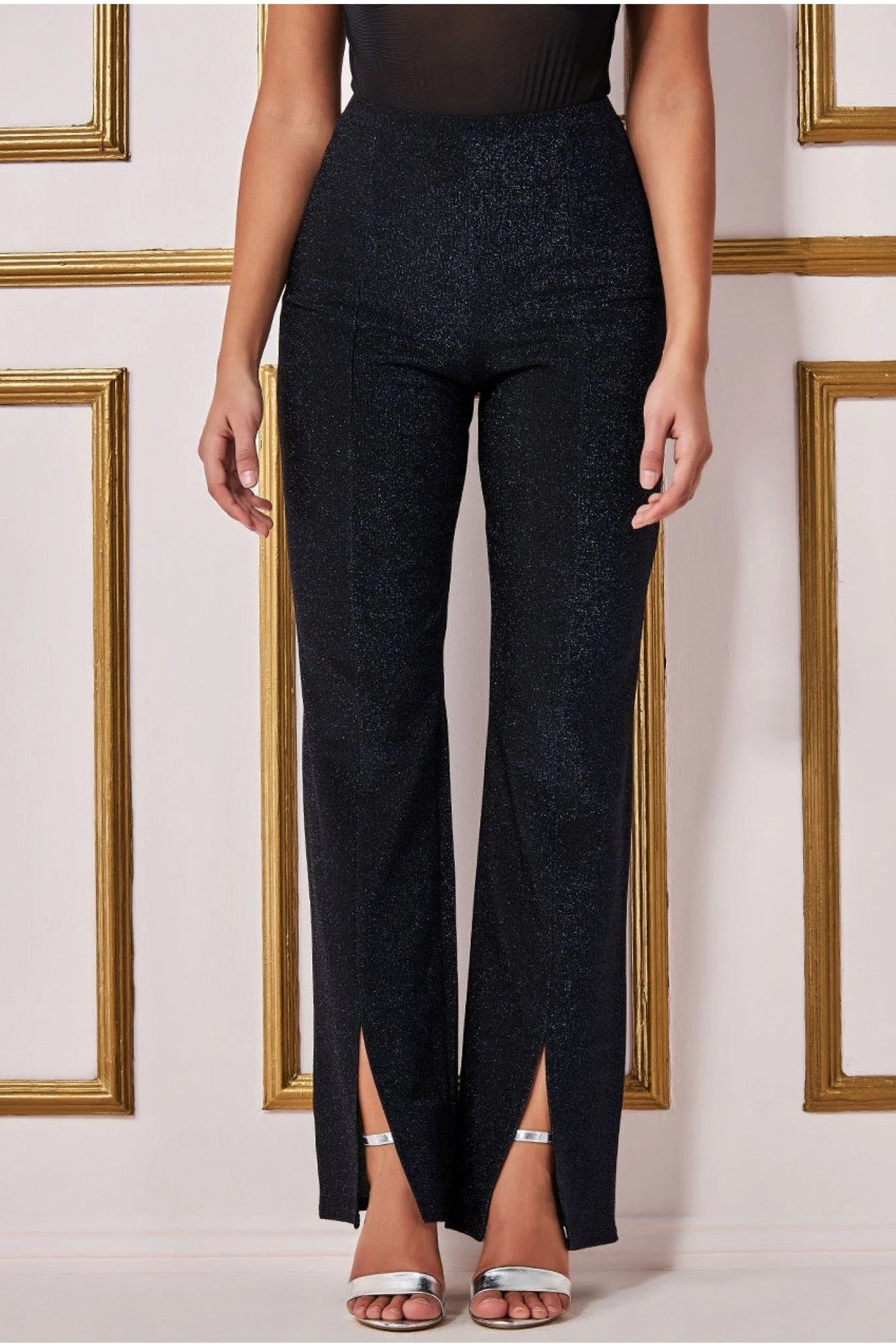 Goddiva Wide Leg Lurex Trouser - Navy 3 Goddiva Wide Leg Lurex Trouser - Navy