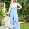 Mela London Blue Pleated Jumpsuit With Belt -Liquorish || Yumi Shop pDKsnKLF 13387