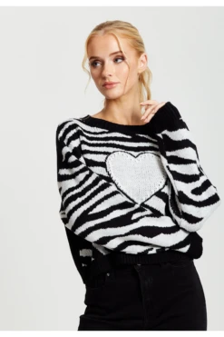 Liquorish Heart Jumper In Black And White Zebra Pattern -Liquorish || Yumi Shop pzTVOSqi 13880