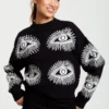Liquorish Eye Pattern Jumper In Black -Liquorish || Yumi Shop qMjcgjy8 12823