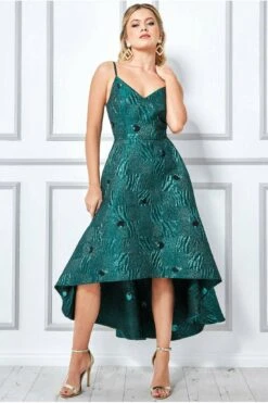 Goddiva Jacquard High Low Midi Dress - Emerald Green -Liquorish || Yumi Shop qQT1eTly 9179