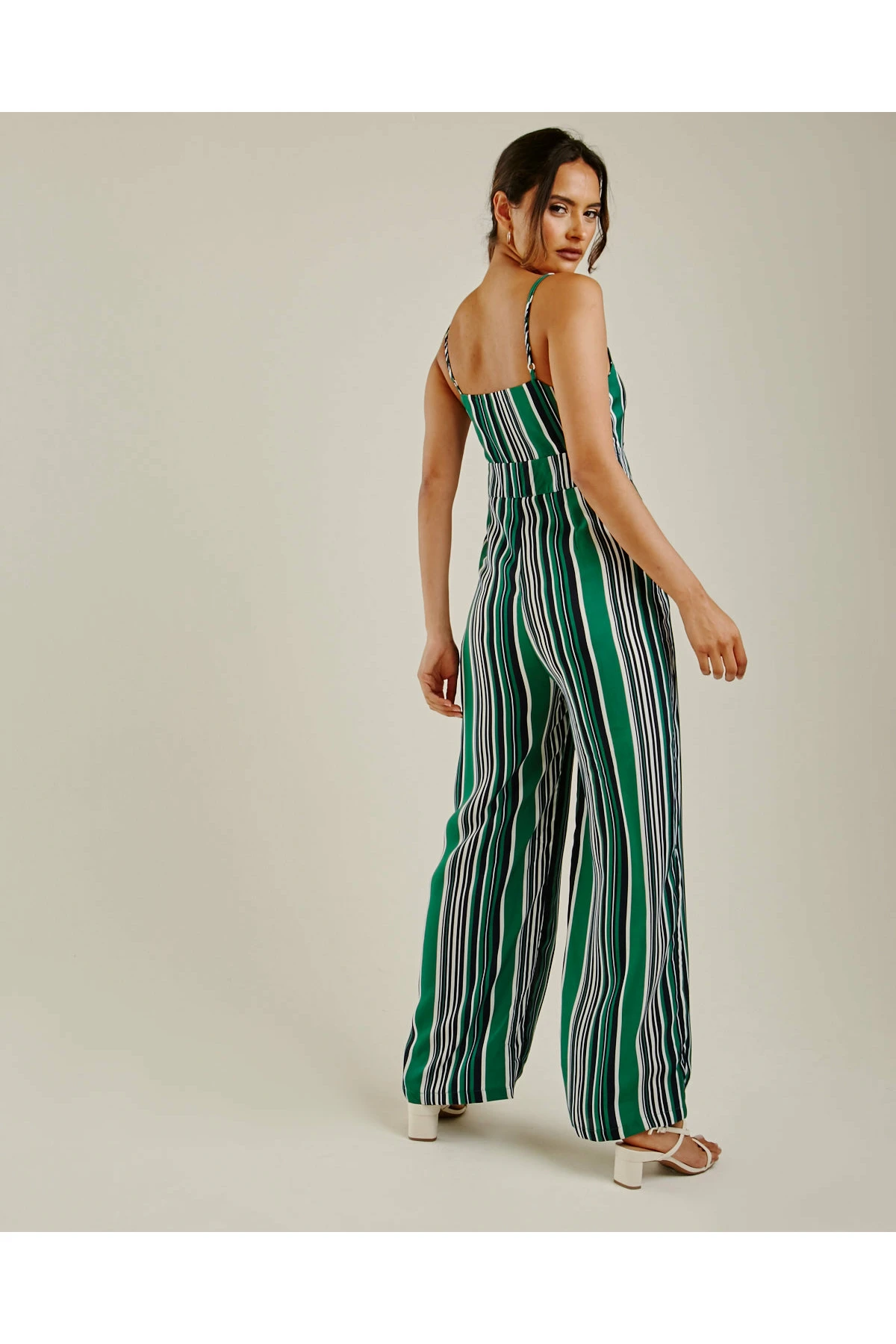 Dusty Pink Front Knot Vertical Striped Jumpsuit | Green 6 Dusty Pink Front Knot Vertical Striped Jumpsuit | Green - Image 4