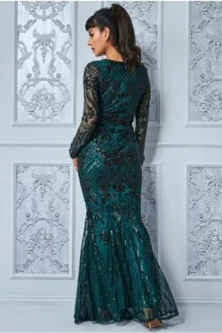 Goddiva Full Sleeve Sequin Evening Dress - Emerald Green -Liquorish || Yumi Shop rukyCVNH 7255