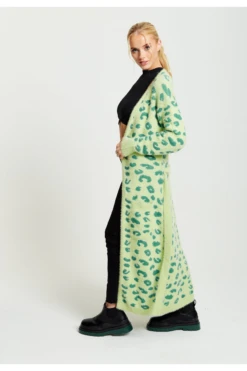 Liquorish Fluffy Longline Cardigan In Green Animal Print -Liquorish || Yumi Shop uPl9RPLh 12850