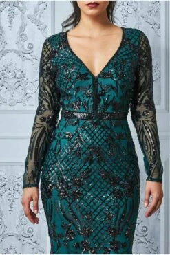 Goddiva Full Sleeve Sequin Evening Dress - Emerald Green -Liquorish || Yumi Shop uX1c2QMH 7255
