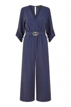 Mela London Navy Wrap Over Stretch Jumpsuit With Gold Belt -Liquorish || Yumi Shop vvkaRJG3 14766