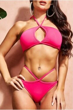 Goddiva Criss Cross Keyhole Bikini - Fushia -Liquorish || Yumi Shop wBoCsewM 10880