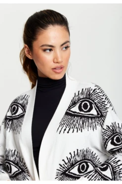 Liquorish Eye Pattern Longline Cardigan In White -Liquorish || Yumi Shop wWp1R6kP 13884