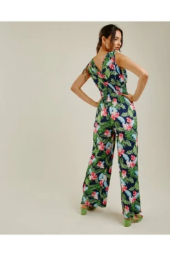 Dusty Pink Tropical Print Wrapped Jumpsuit -Liquorish || Yumi Shop wufEtykD 11542
