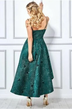 Goddiva Jacquard High Low Midi Dress - Emerald Green -Liquorish || Yumi Shop x38qUEIF 9179