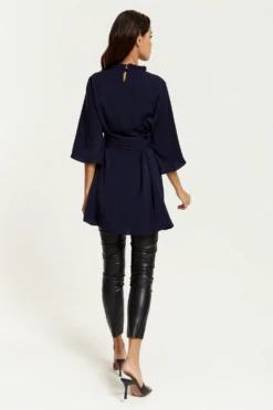 Hoxton Gal Tie Waisted Ruffle Neck Tunic With 3/4 Sleeve -Liquorish || Yumi Shop x8O4BbzJ 13239