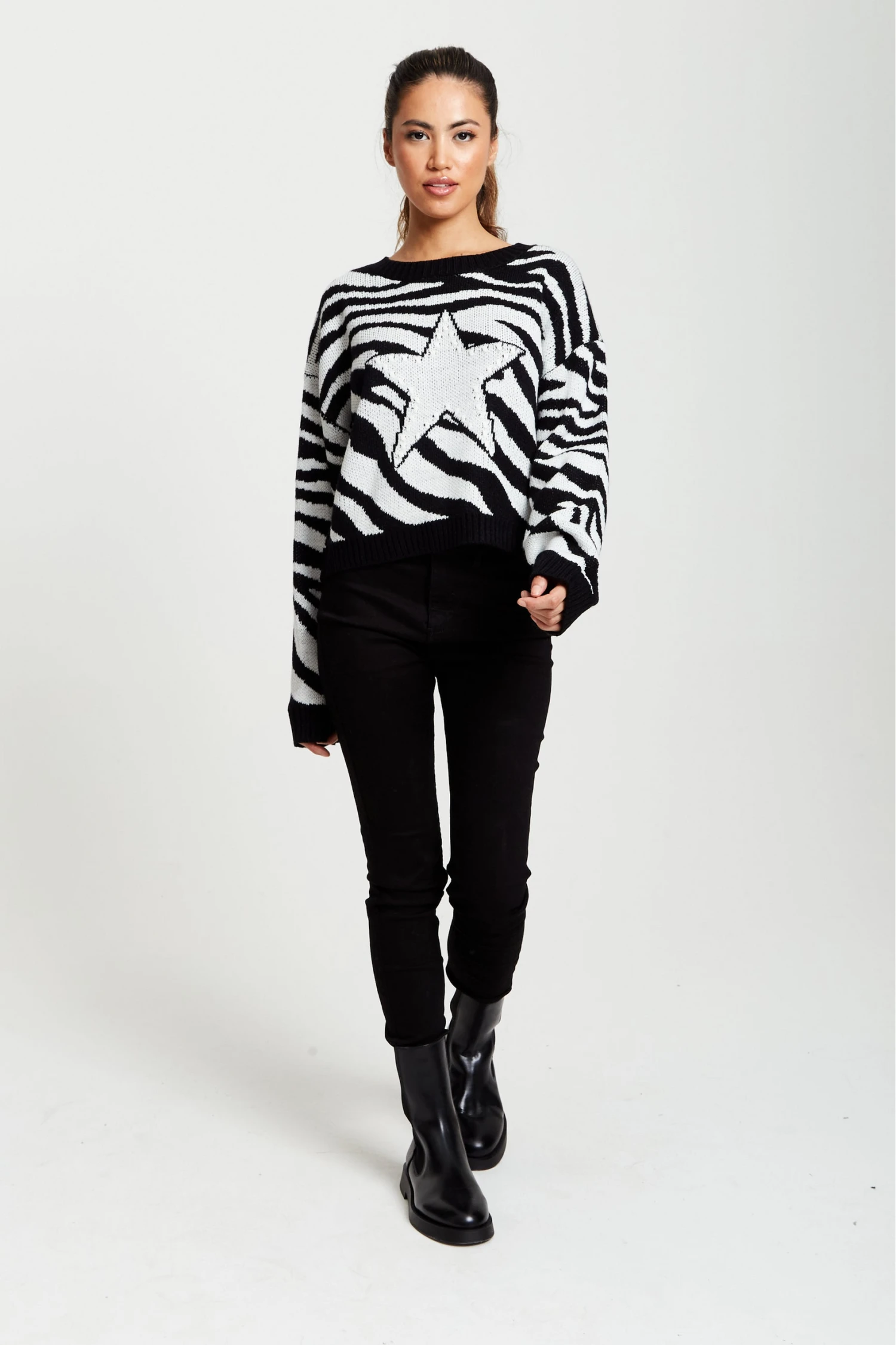 Liquorish Star Jumper In Black And White Zebra Pattern 5 Liquorish Star Jumper In Black And White Zebra Pattern - Image 3