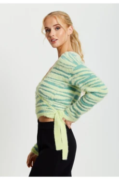 Liquorish Textured Zebra Wrap Cardigan In Yellow And Green -Liquorish || Yumi Shop xO0HsMP7 12814