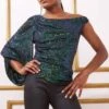 Goddiva Asymmetric Sequin Balloon Sleeve Top - Emerald 1 Goddiva Asymmetric Sequin Balloon Sleeve Top - Emerald -Liquorish || Yumi Shop xvUu6inv 13797