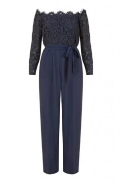Yumi Navy Lace Bardot 3/4 Sleeve Jumpsuit -Liquorish || Yumi Shop xwmFrbTi 14841