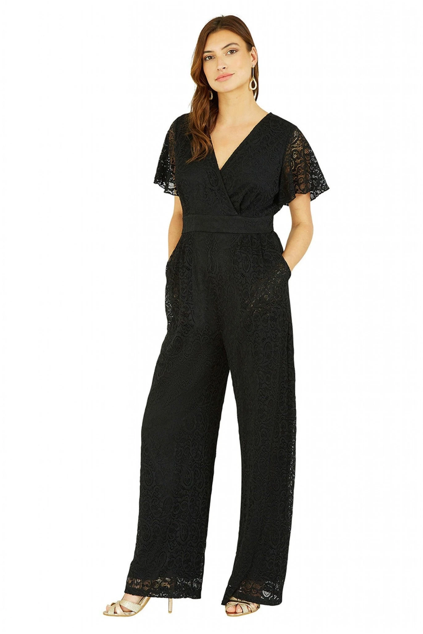 Yumi Black Angel Sleeve Lace Jumpsuit With Pockets 6 Yumi Black Angel Sleeve Lace Jumpsuit With Pockets - Image 4