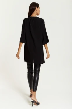 Hoxton Gal Oversized Frill Detailed 3/4 Sleeves Tunic Shirt -Liquorish || Yumi Shop yIF9MXZi 14919