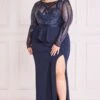 Goddiva Plus Sequin Bodice With Front Frill Maxi - Navy -Liquorish || Yumi Shop yJZuTCjA 10741